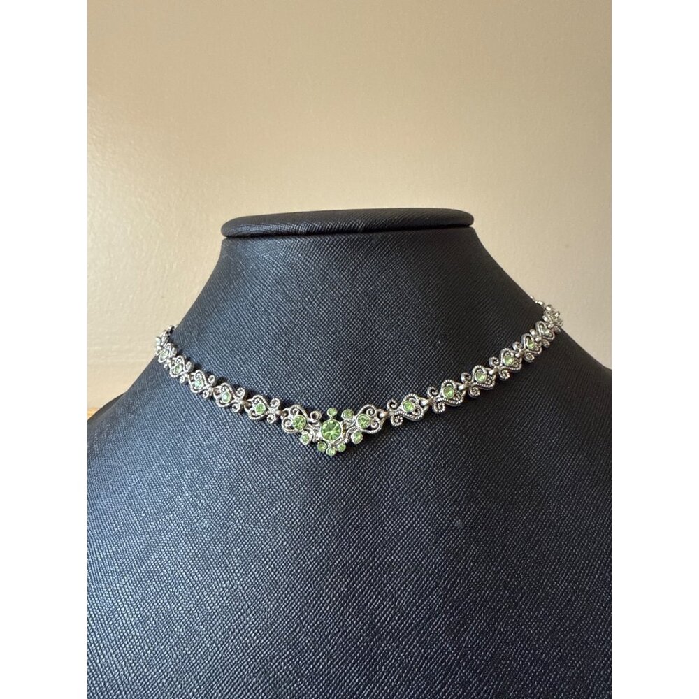 Vintage Silver & Green Gemstone Choker Necklace Princess Exotic India